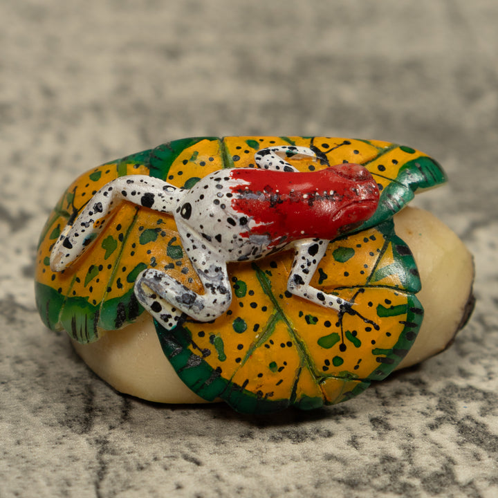 Red And White Frog Tagua Carving