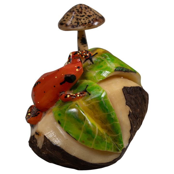 Poison Dart Frog With Mushroom Tagua Carving
