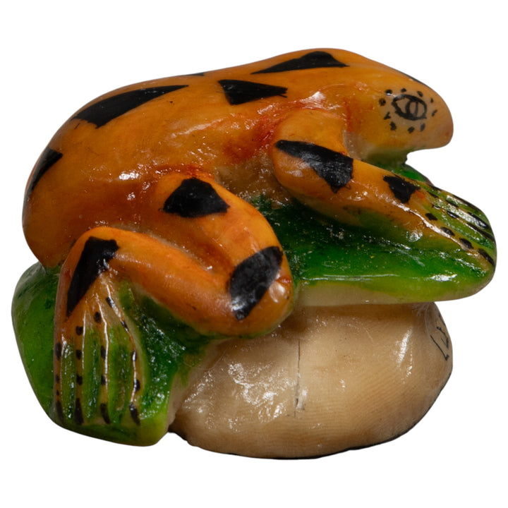 Vintage Black Gold And Green Poison Dart Frog Tagua Carving