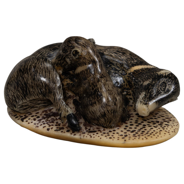 Coatimundi With Cub Tagua Carving