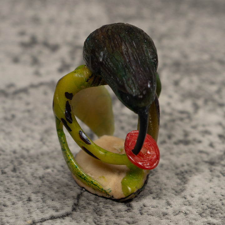 Vintage Dark Green And Red Hummingbird Tagua Carving