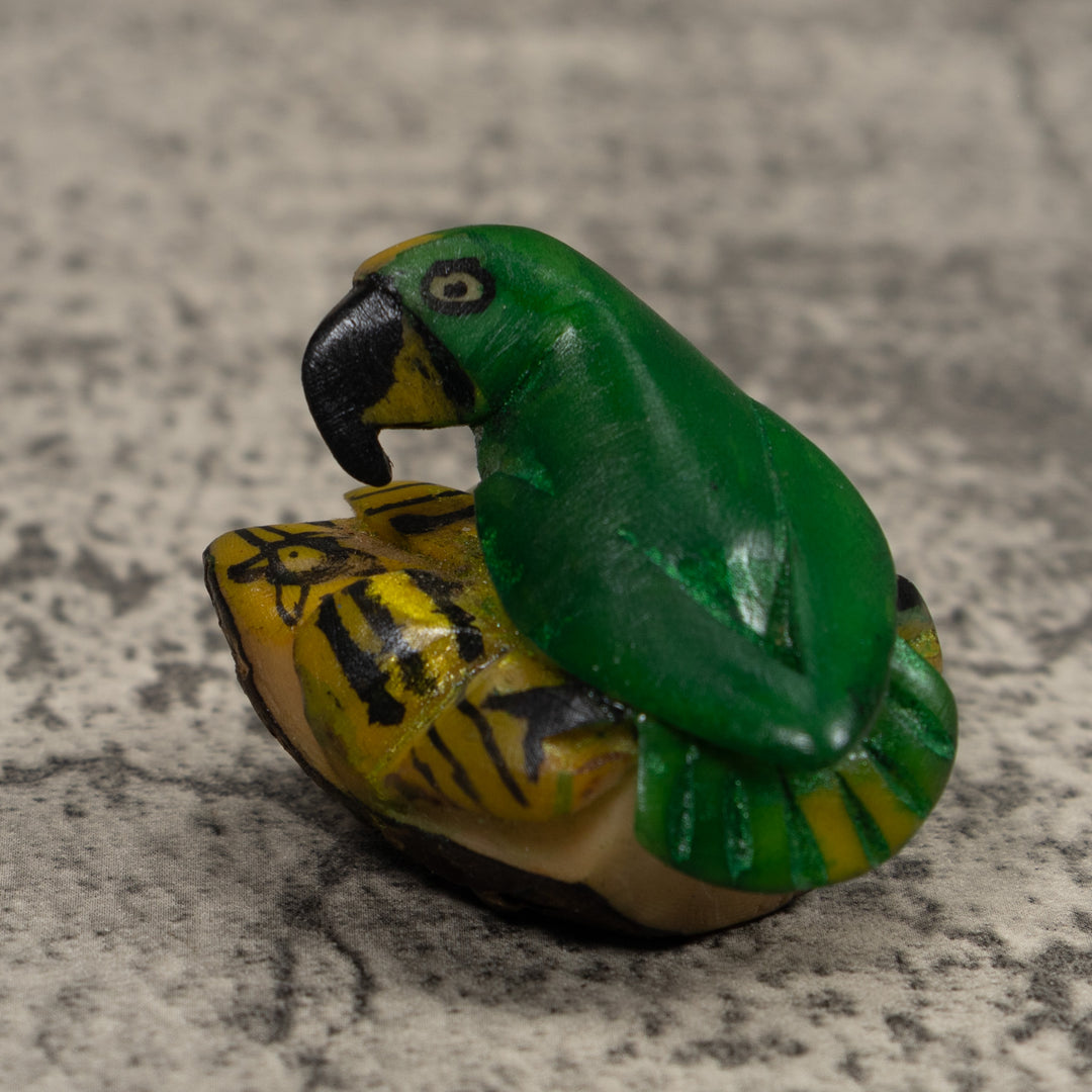 Vintage Green Parrot Bird Tagua Carving