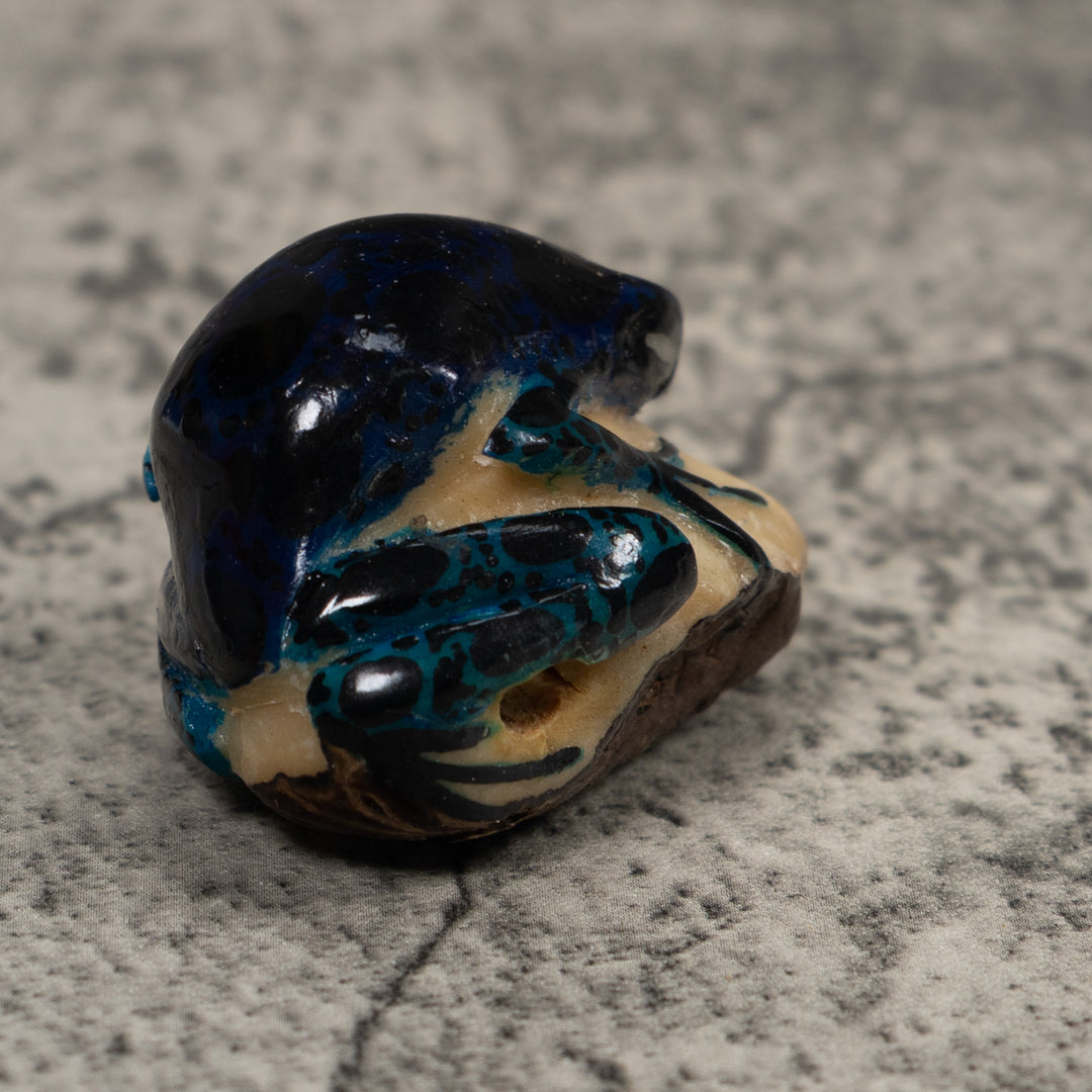 Vintage Dark Blue Frog Tagua Carving