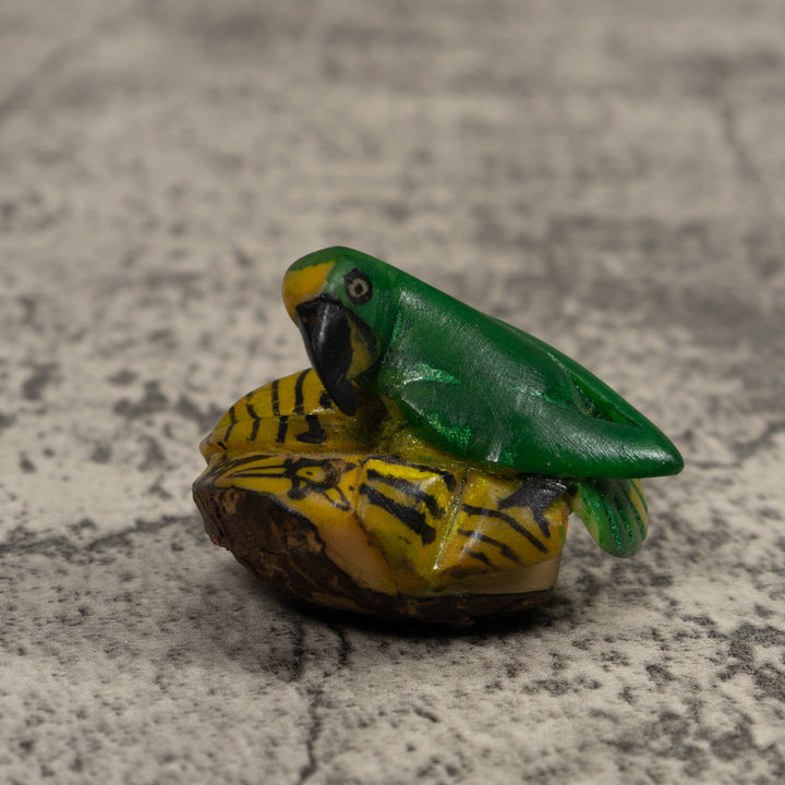Vintage Green Parrot Bird Tagua Carving