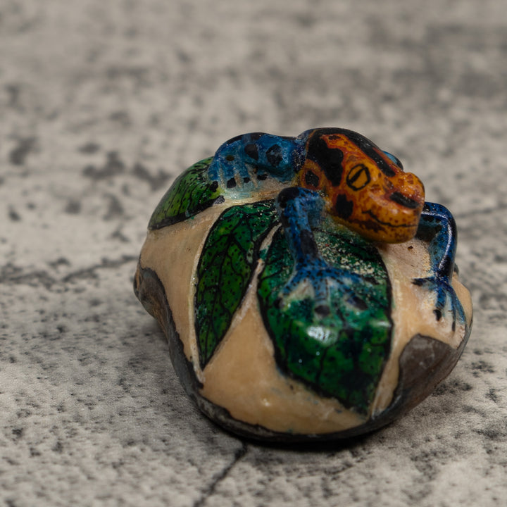 Orange Blue And Black FrogTagua Carving