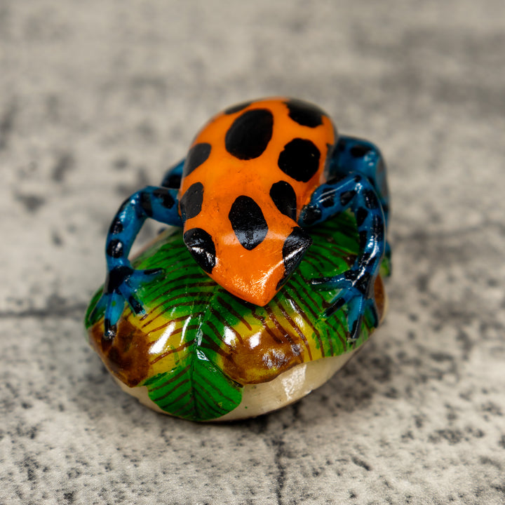 Orange Black And Blue Poison Dart Frog Tagua Carving