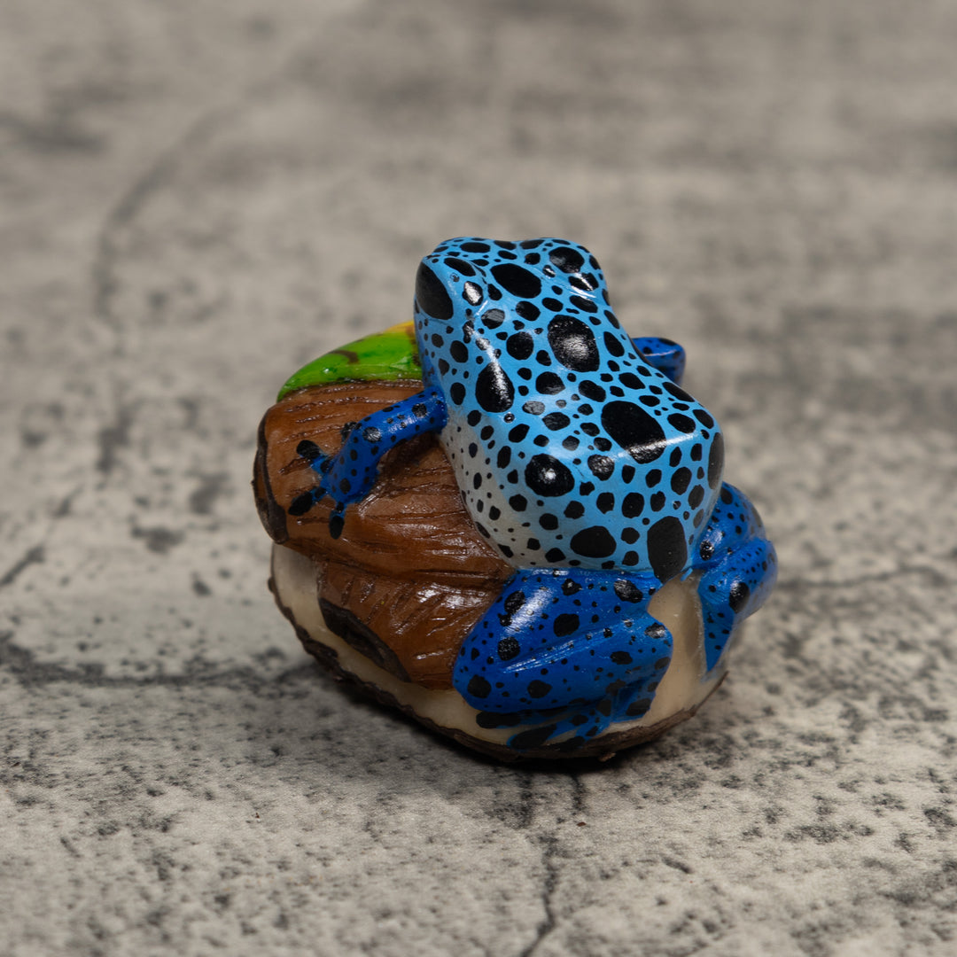 Blue And Black Poison Dart Frog Tagua Carving