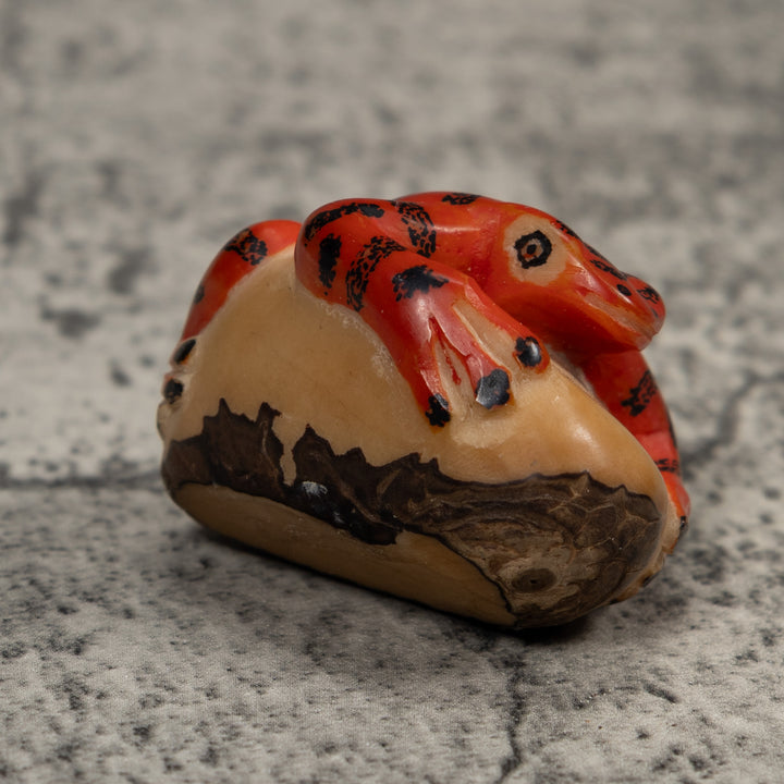 Vintage Red And Black Poison Dart Frog Tagua Carving