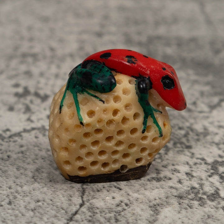 Vintage Blue And Red Frog Tagua Carving