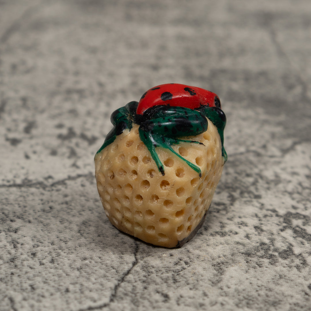 Vintage Blue And Red Frog Tagua Carving