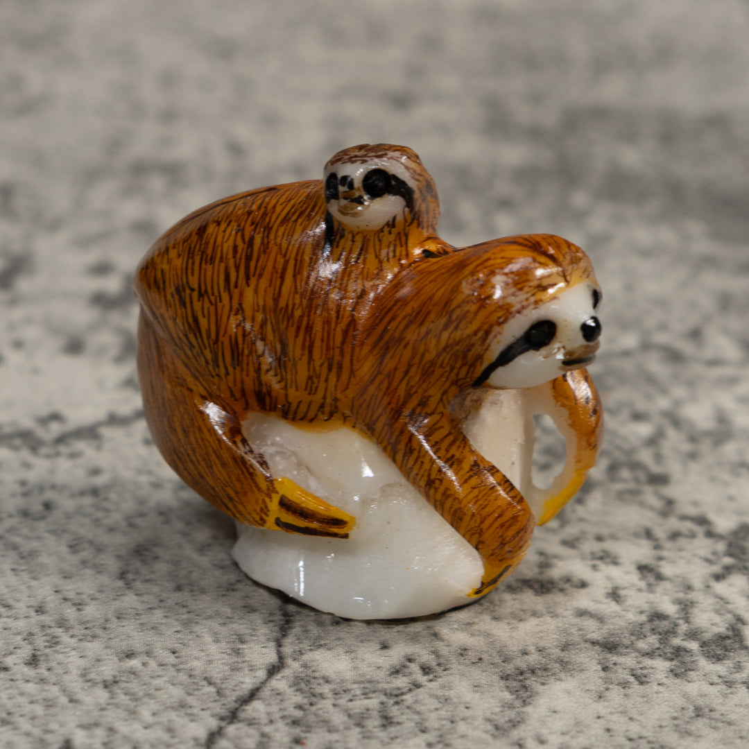Sloth With Cub Tagua Carving