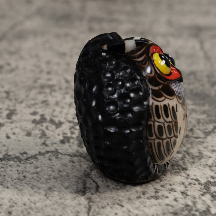 Full Nut Black Orange And White Owl Tagua Carving
