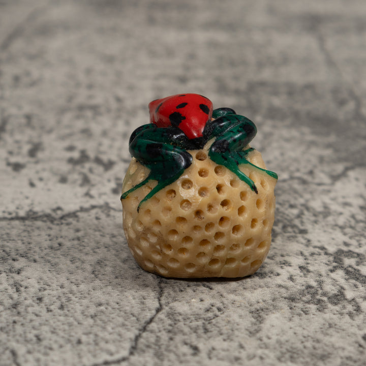 Vintage Blue And Red Frog Tagua Carving