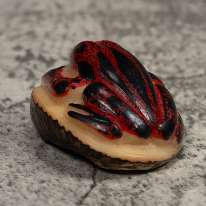 Vintage Dark Red And Black Frog Tagua Carving