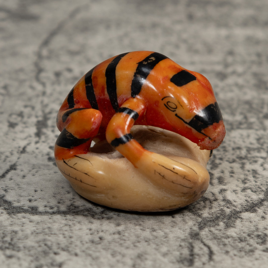 Vintage Black And Gold Frog Tagua Carving