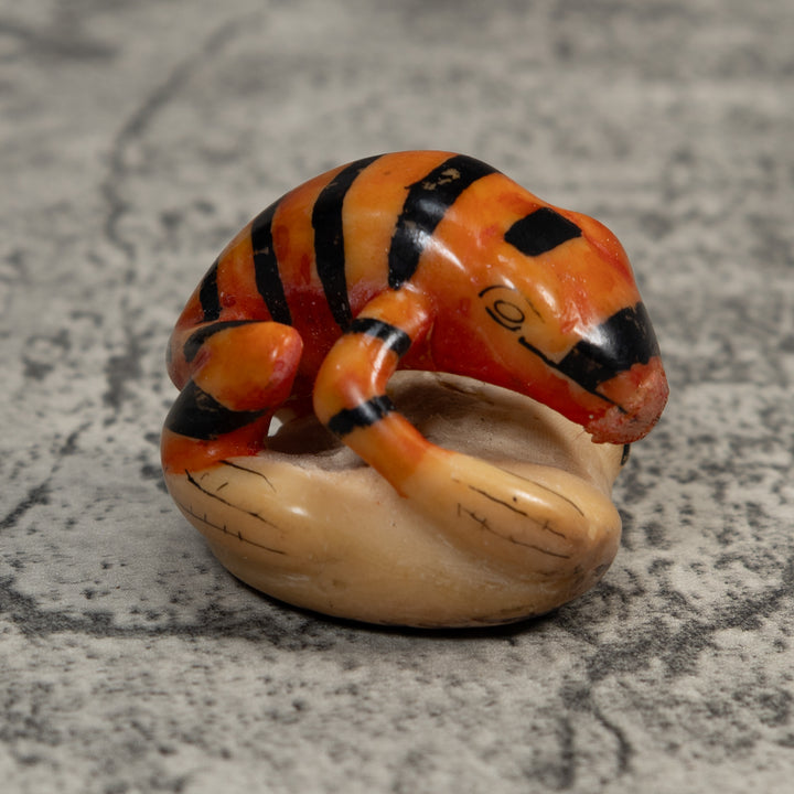 Vintage Black And Gold Frog Tagua Carving