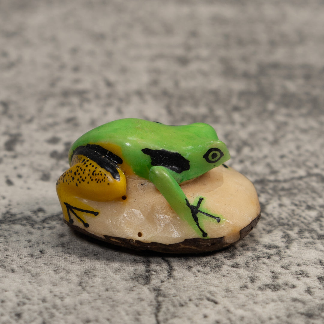 Green Gold And Black Poison Dart Frog Tagua Carving