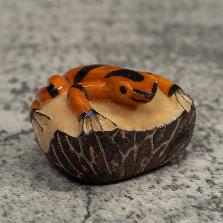 Vintage Gold And Black Frog Tagua Carving