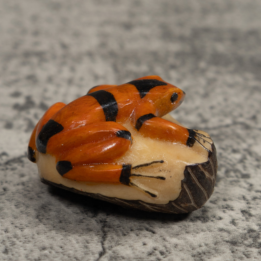 Vintage Gold And Black Frog Tagua Carving