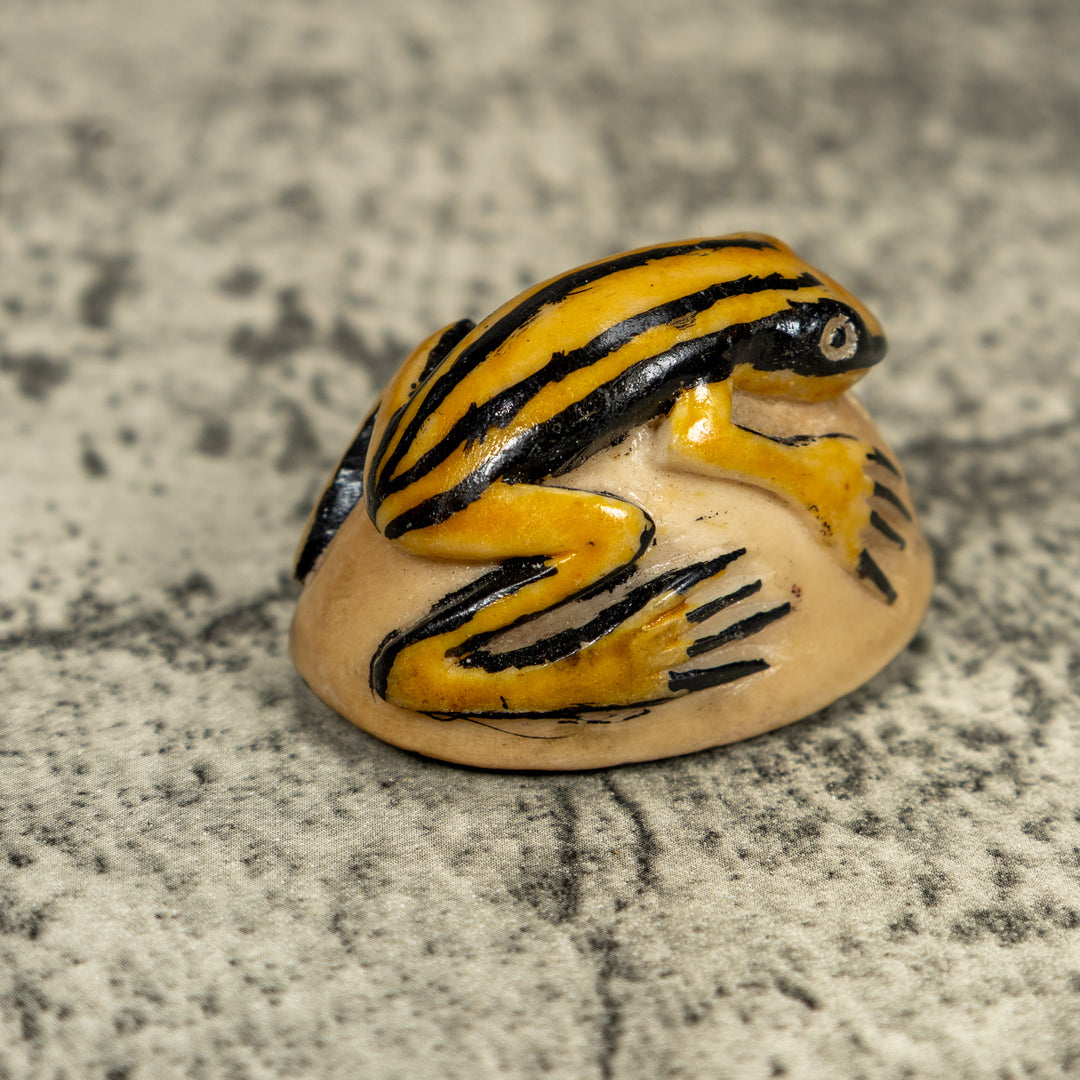 Vintage Black And Gold Rainforest Frog Tagua Carving