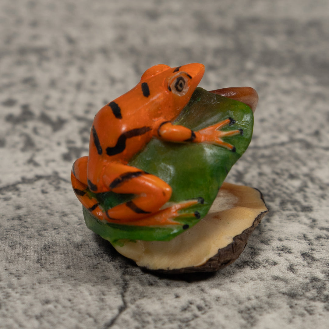 Vintage Black Green And Gold Poison Dart Frog Tagua Carving
