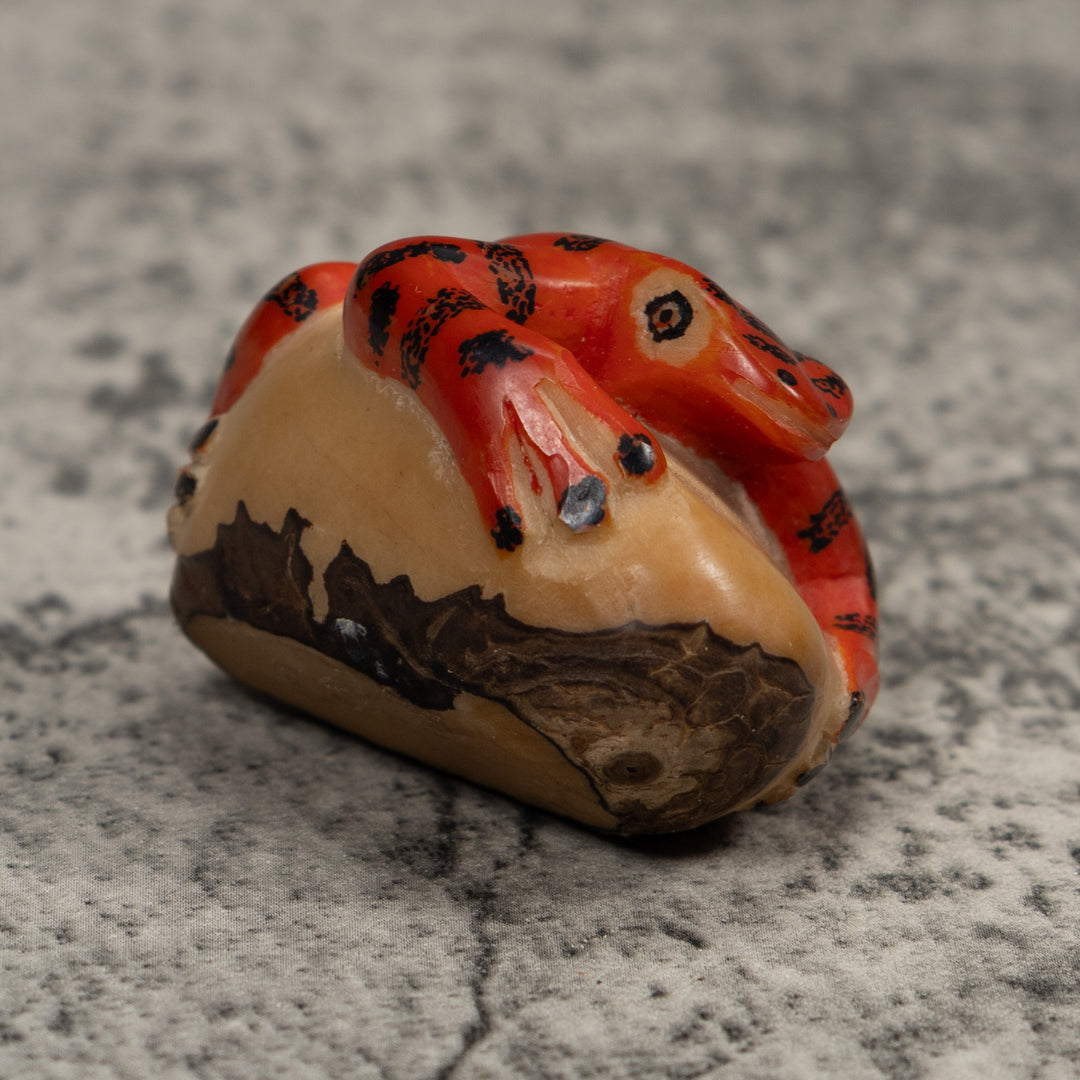 Vintage Red And Black Poison Dart Frog Tagua Carving