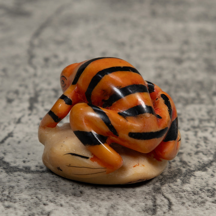 Vintage Black And Gold Frog Tagua Carving