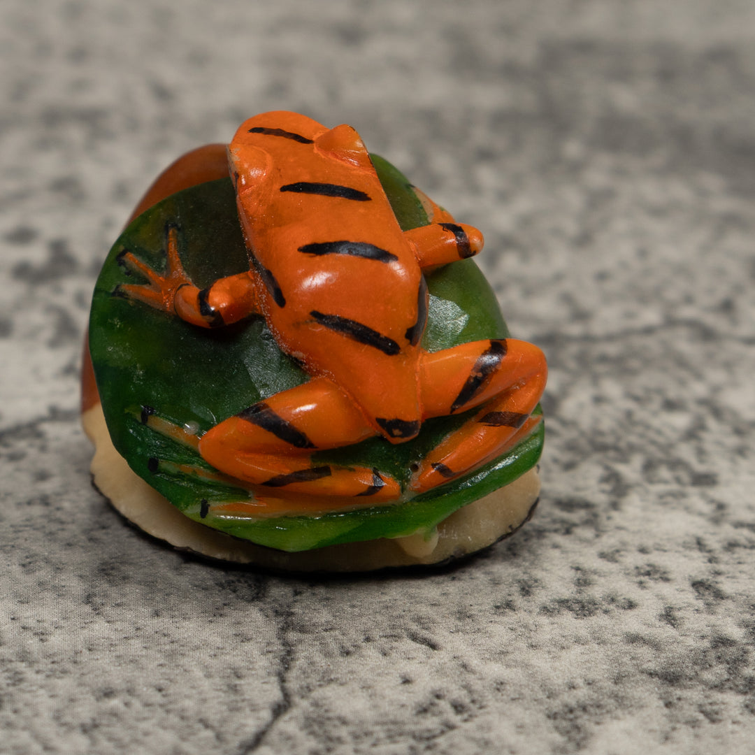 Vintage Black Green And Gold Poison Dart Frog Tagua Carving