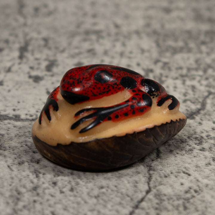Vintage Dark Red And Black Frog Tagua Carving