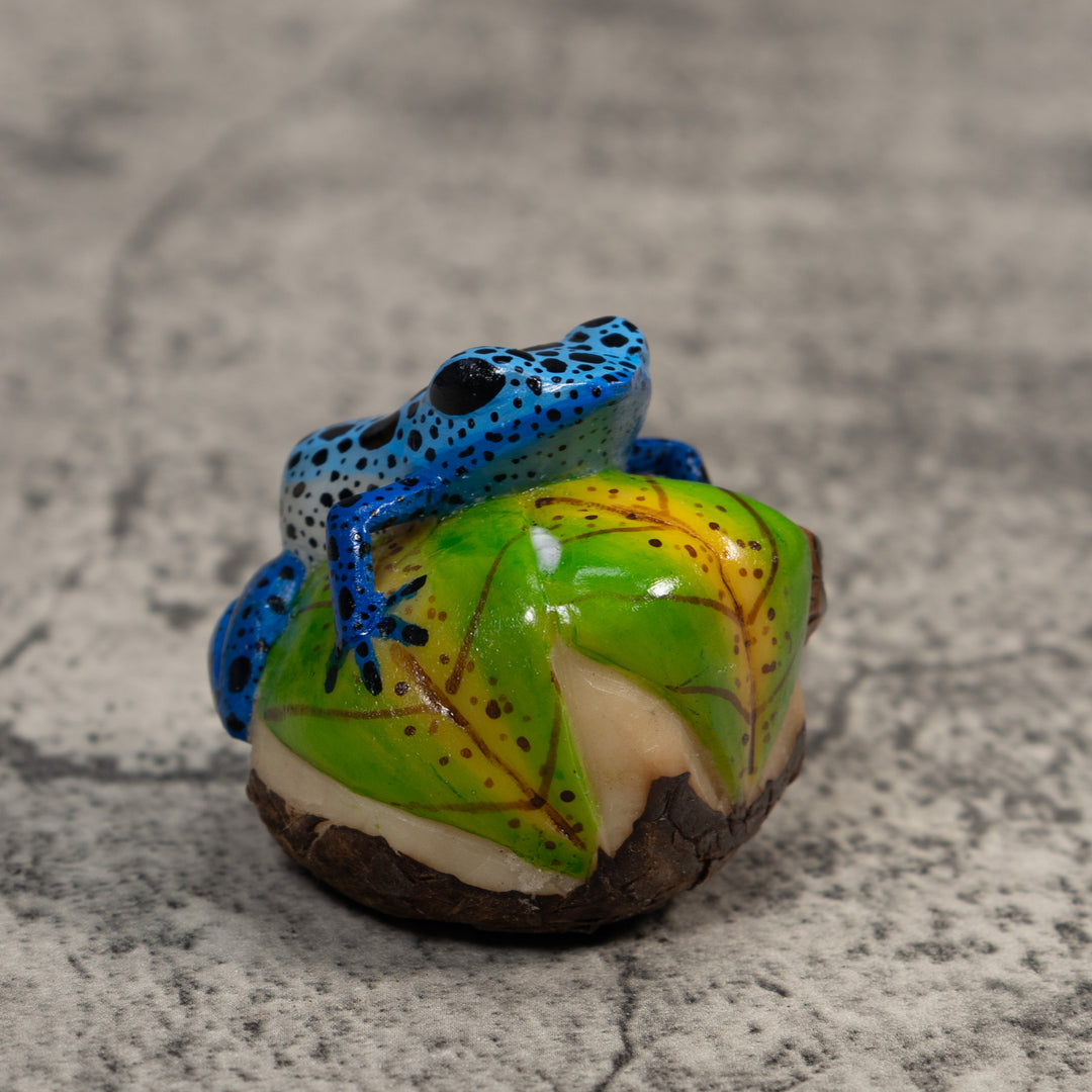 Blue And Black Poison Dart Frog Tagua Carving