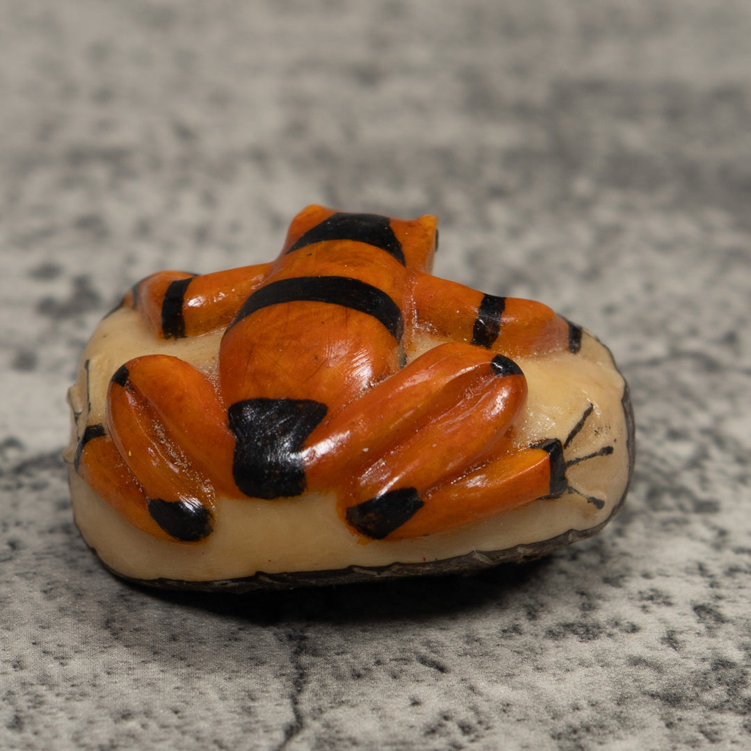 Vintage Gold And Black Frog Tagua Carving