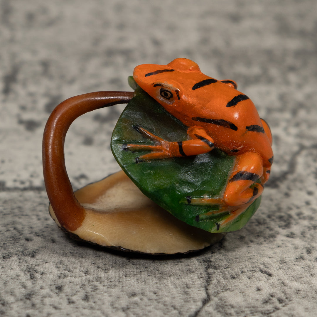 Vintage Black Green And Gold Poison Dart Frog Tagua Carving