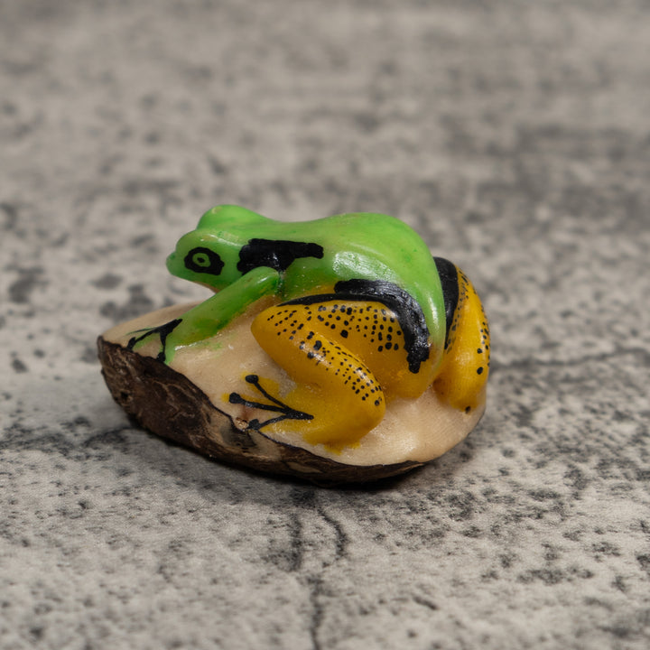 Green Gold And Black Poison Dart Frog Tagua Carving