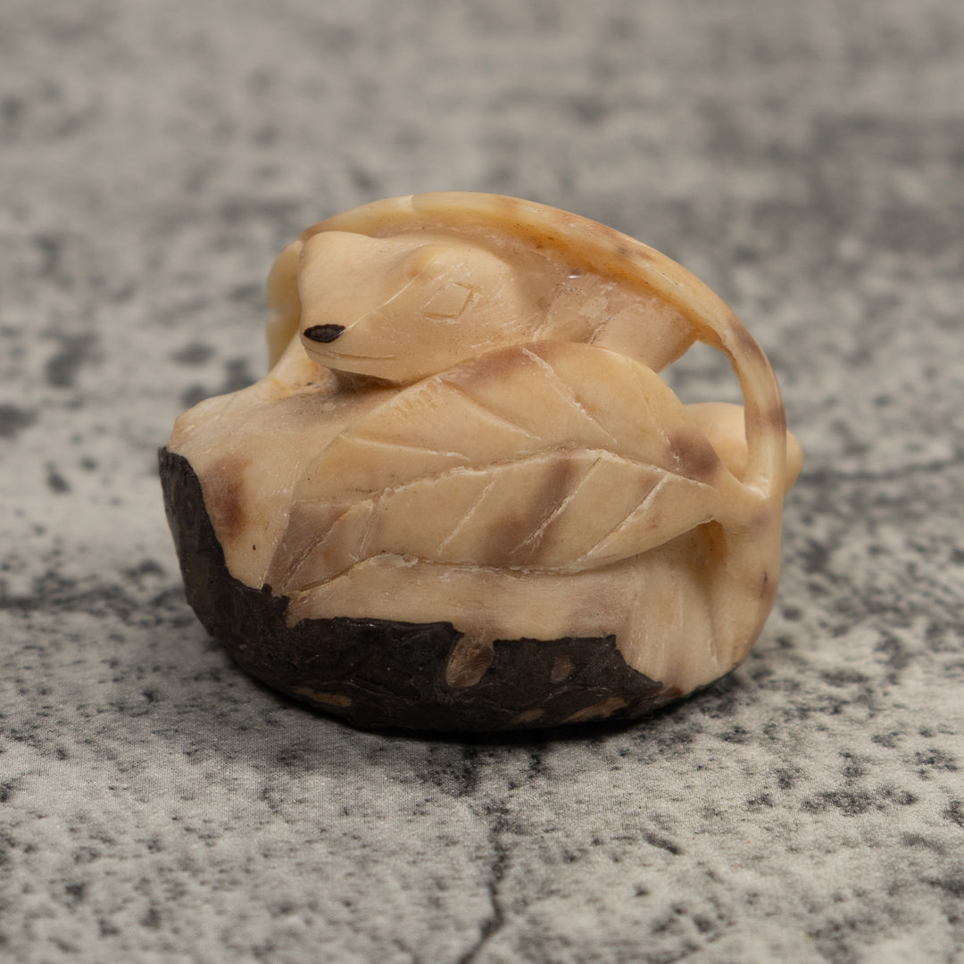 Vintage Frog And Foliage Tagua Carving