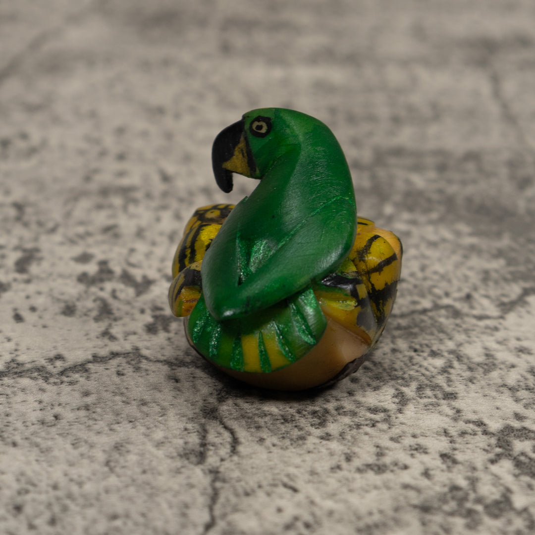 Vintage Green Parrot Bird Tagua Carving