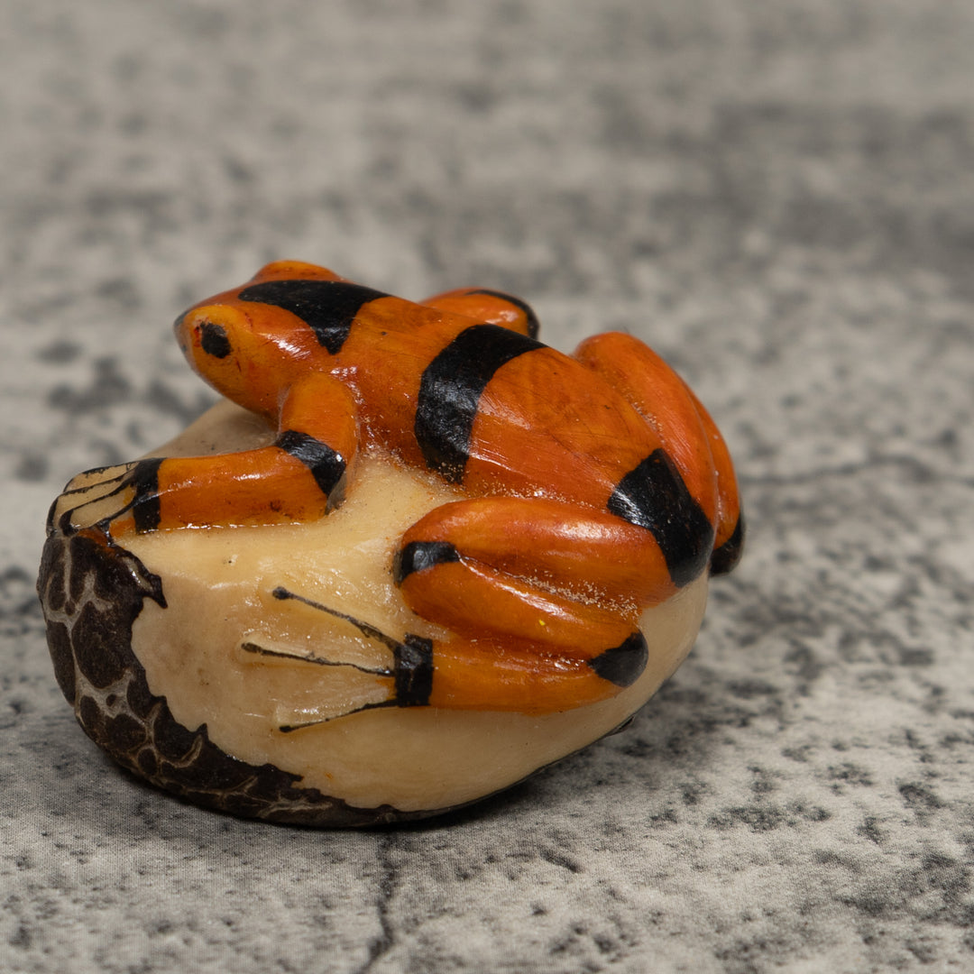 Vintage Gold And Black Frog Tagua Carving