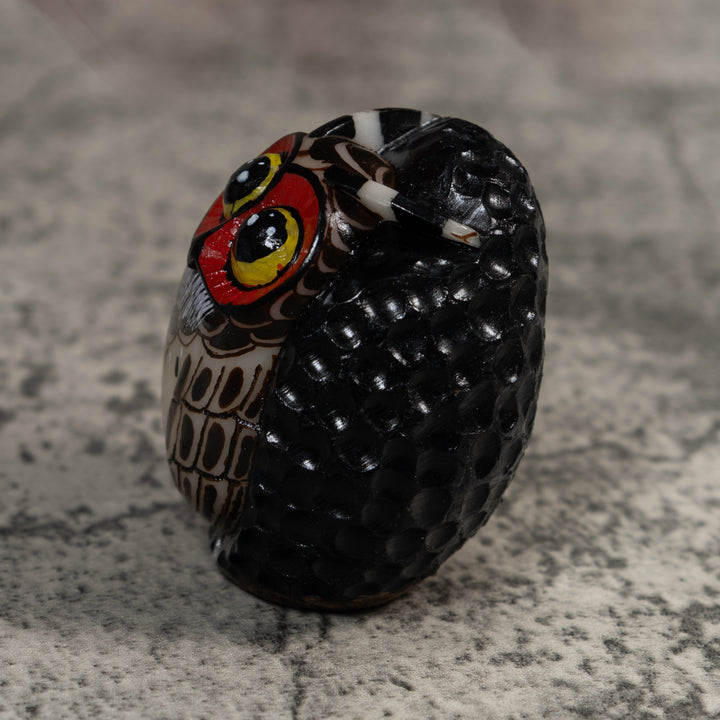 Full Nut Black Orange And White Owl Tagua Carving
