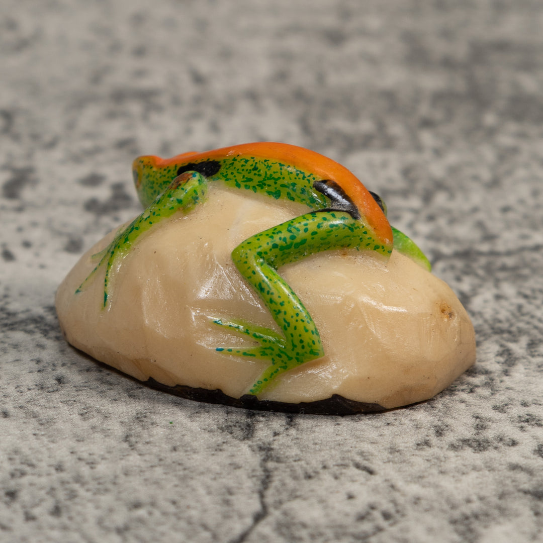 Vintage Orange And Green Poison Dart Frog Tagua Carving