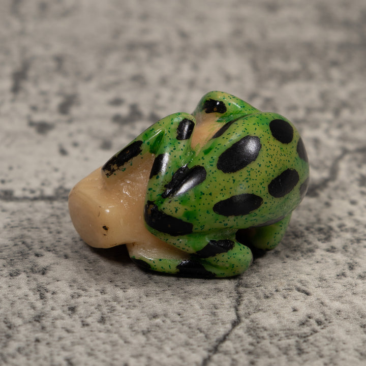 Vintage Green And Black Frog Tagua Carving
