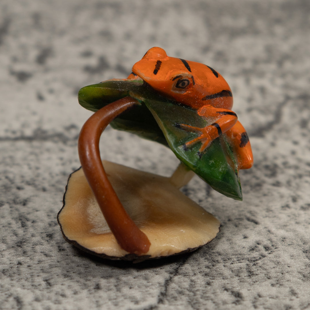 Vintage Black Green And Gold Poison Dart Frog Tagua Carving