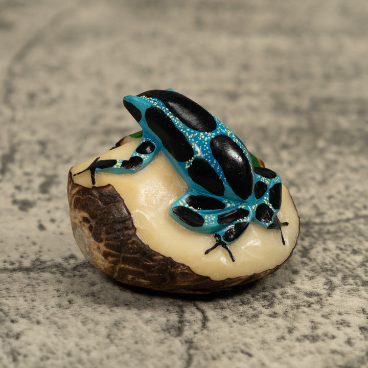 Blue And Black Poison Dart Frog Tagua Carving
