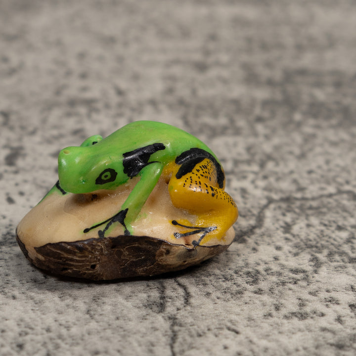 Green Gold And Black Poison Dart Frog Tagua Carving