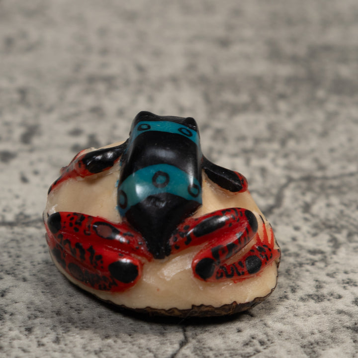 Vintage Black Blue And Red Rainforest Frog Tagua Carving