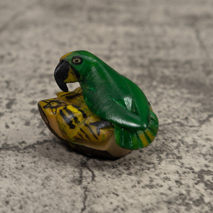 Vintage Green Parrot Bird Tagua Carving