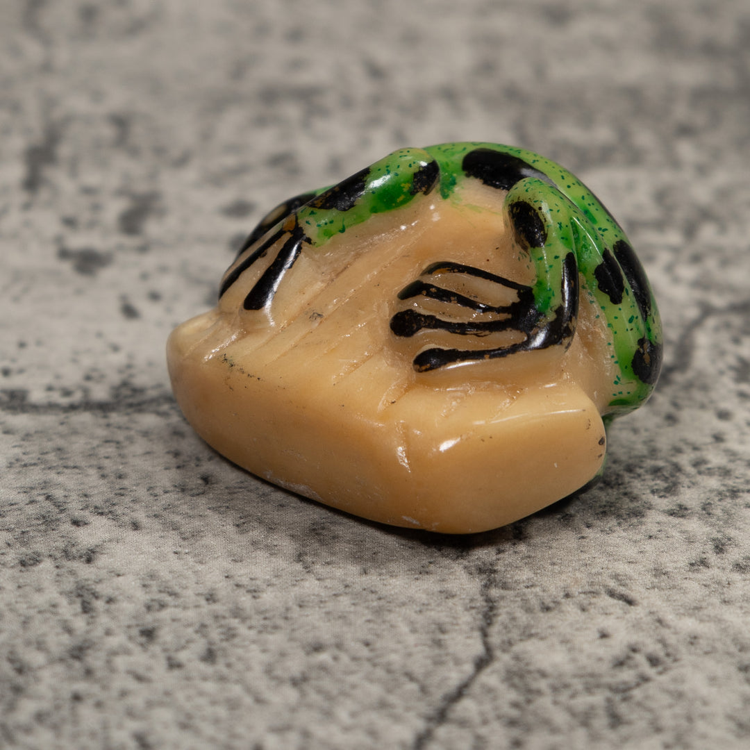 Vintage Green And Black Frog Tagua Carving