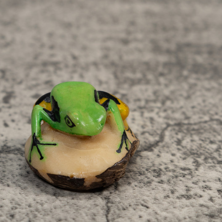 Green Gold And Black Poison Dart Frog Tagua Carving