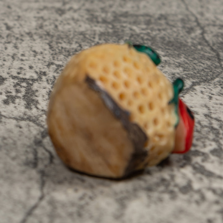 Vintage Blue And Red Frog Tagua Carving