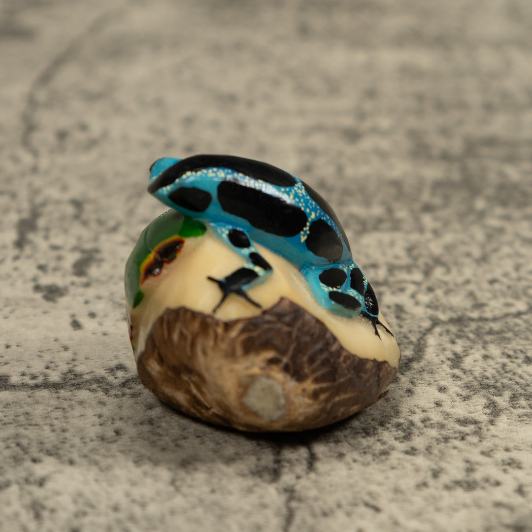 Blue And Black Poison Dart Frog Tagua Carving