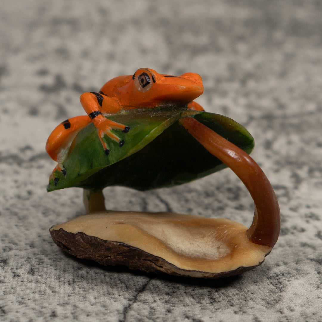 Vintage Black Green And Gold Poison Dart Frog Tagua Carving