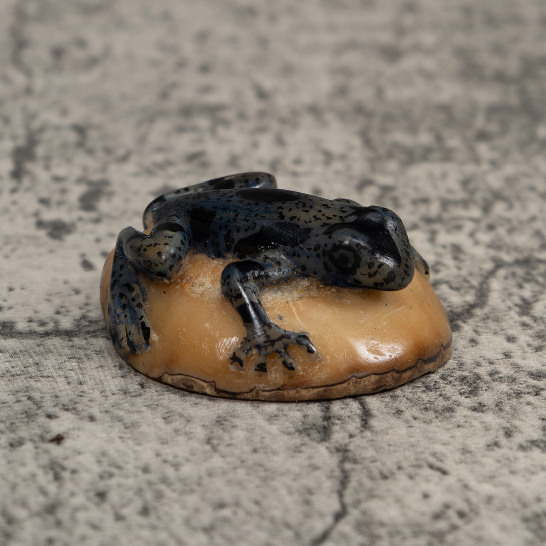 Vintage Dark Blue Frog Tagua Carving